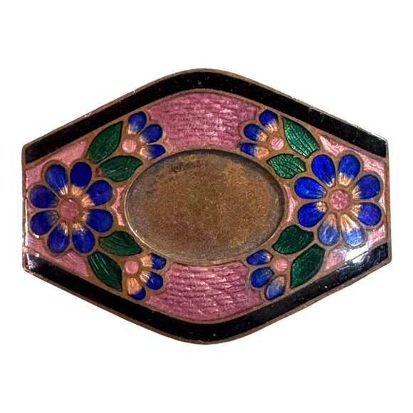Vintage Czechoslovakia Pink Enamel Floral Brooch Cobalt Blue Flowers Accents - Picture 1 of 5